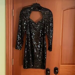 Niteline Black Sequin Long Sleeve Bodycon Dress, Size 10